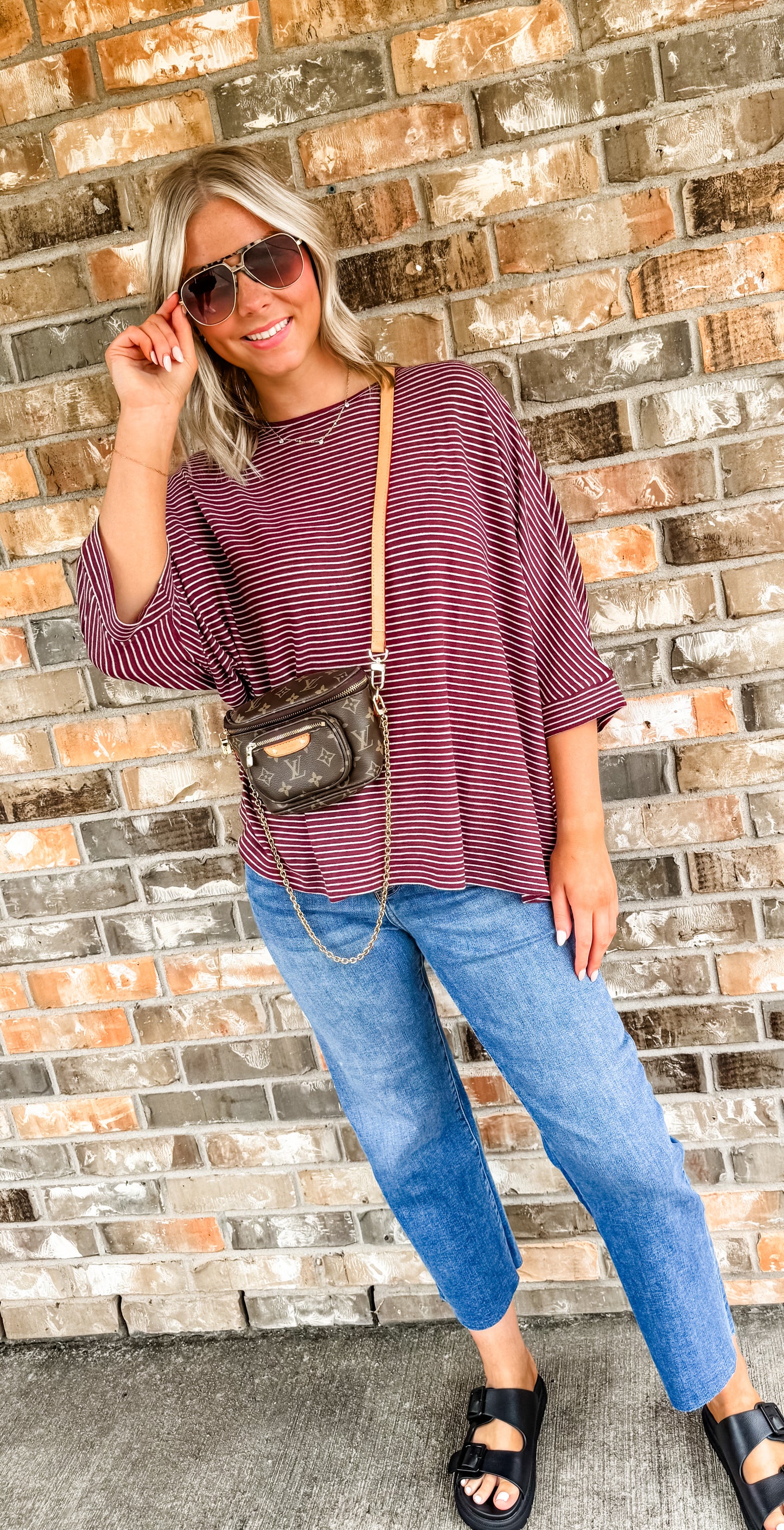 Mary Maroon Striped Top