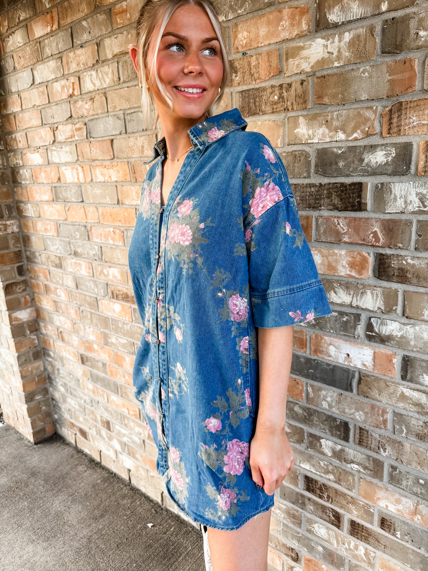 Ellie Floral Denim Dress