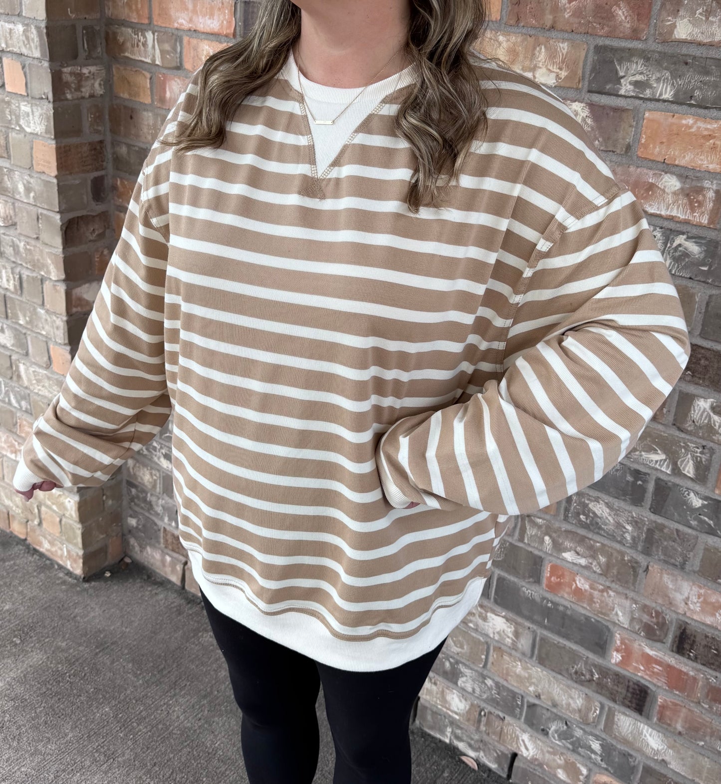 Taupe Striped Longsleeve Tee