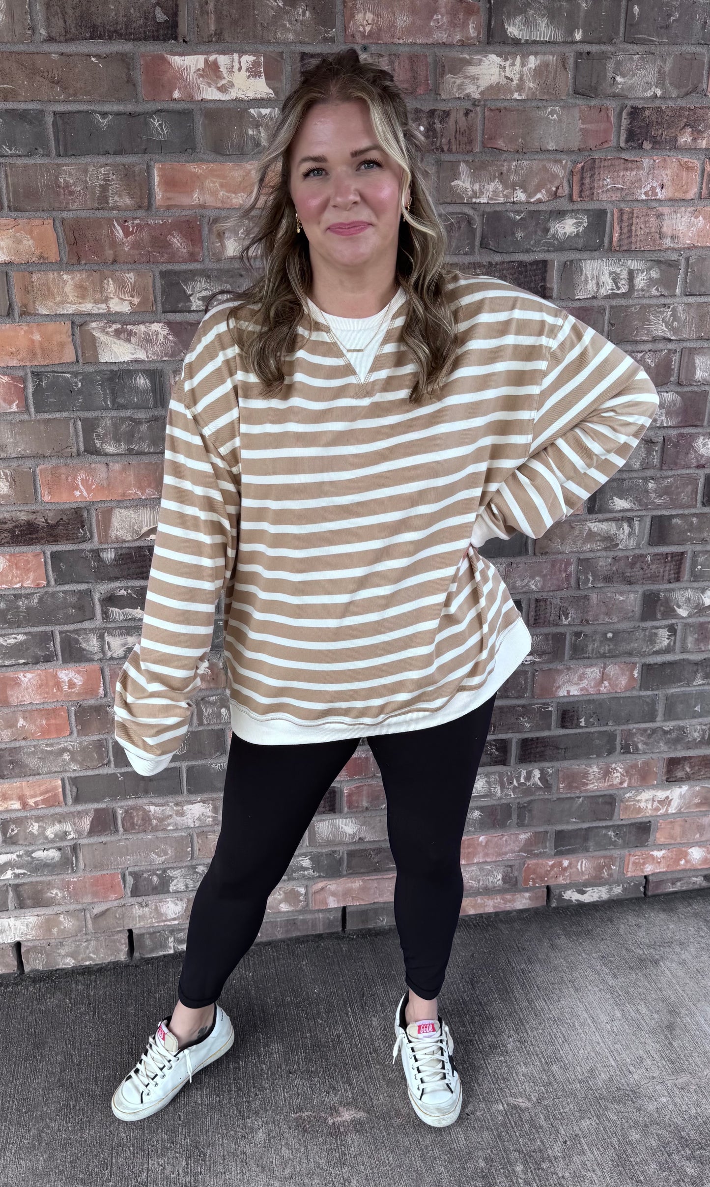 Taupe Striped Longsleeve Tee