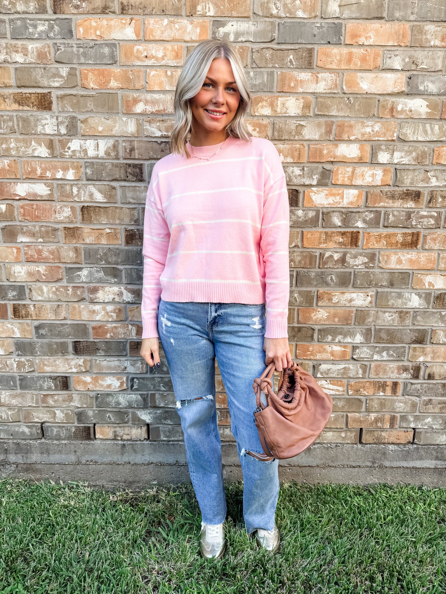 Pretty Pink Striped Crop Sweater