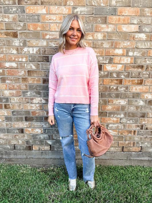 Pretty Pink Striped Crop Sweater