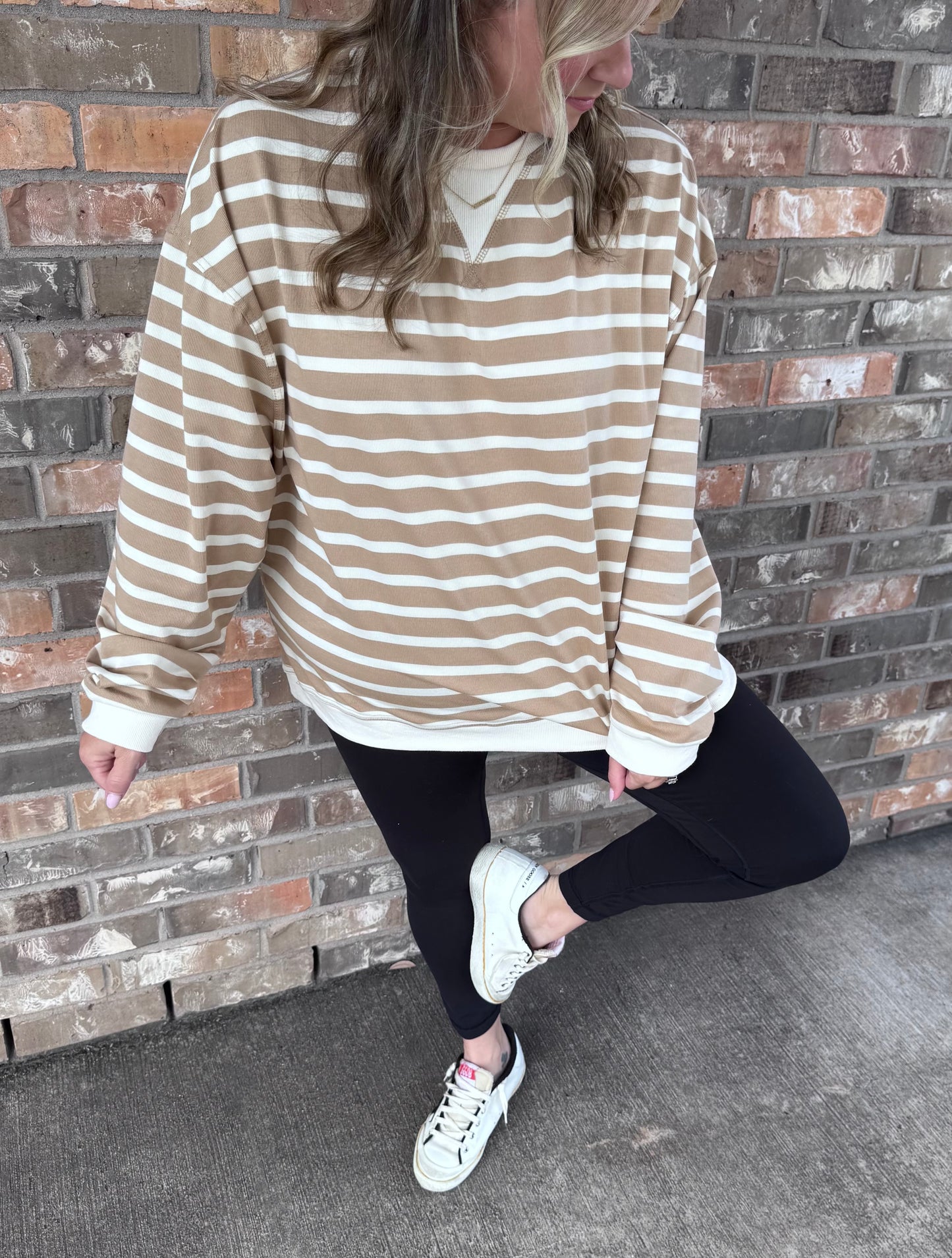 Taupe Striped Longsleeve Tee