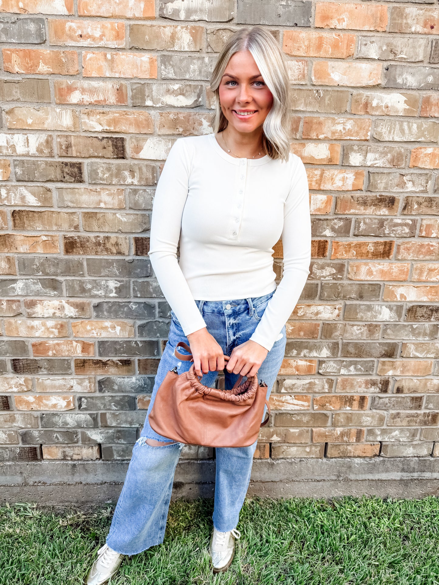 Cream Ribbed Henley Top