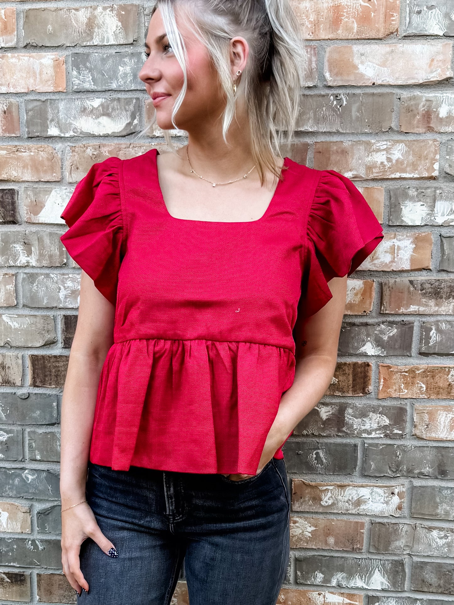 Ruby Red Peplum Top
