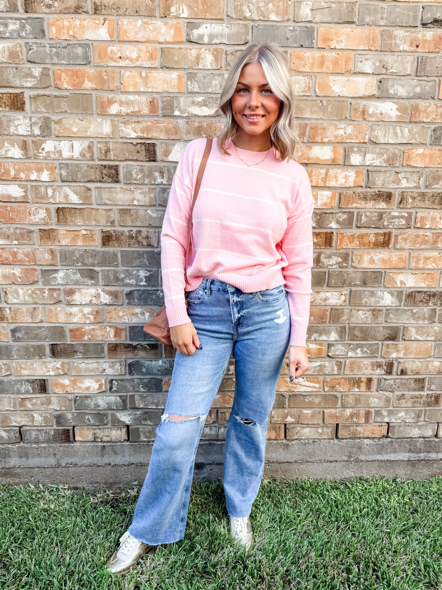 Pretty Pink Striped Crop Sweater