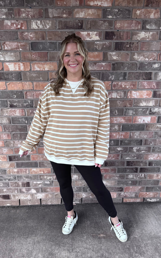 Taupe Striped Longsleeve Tee