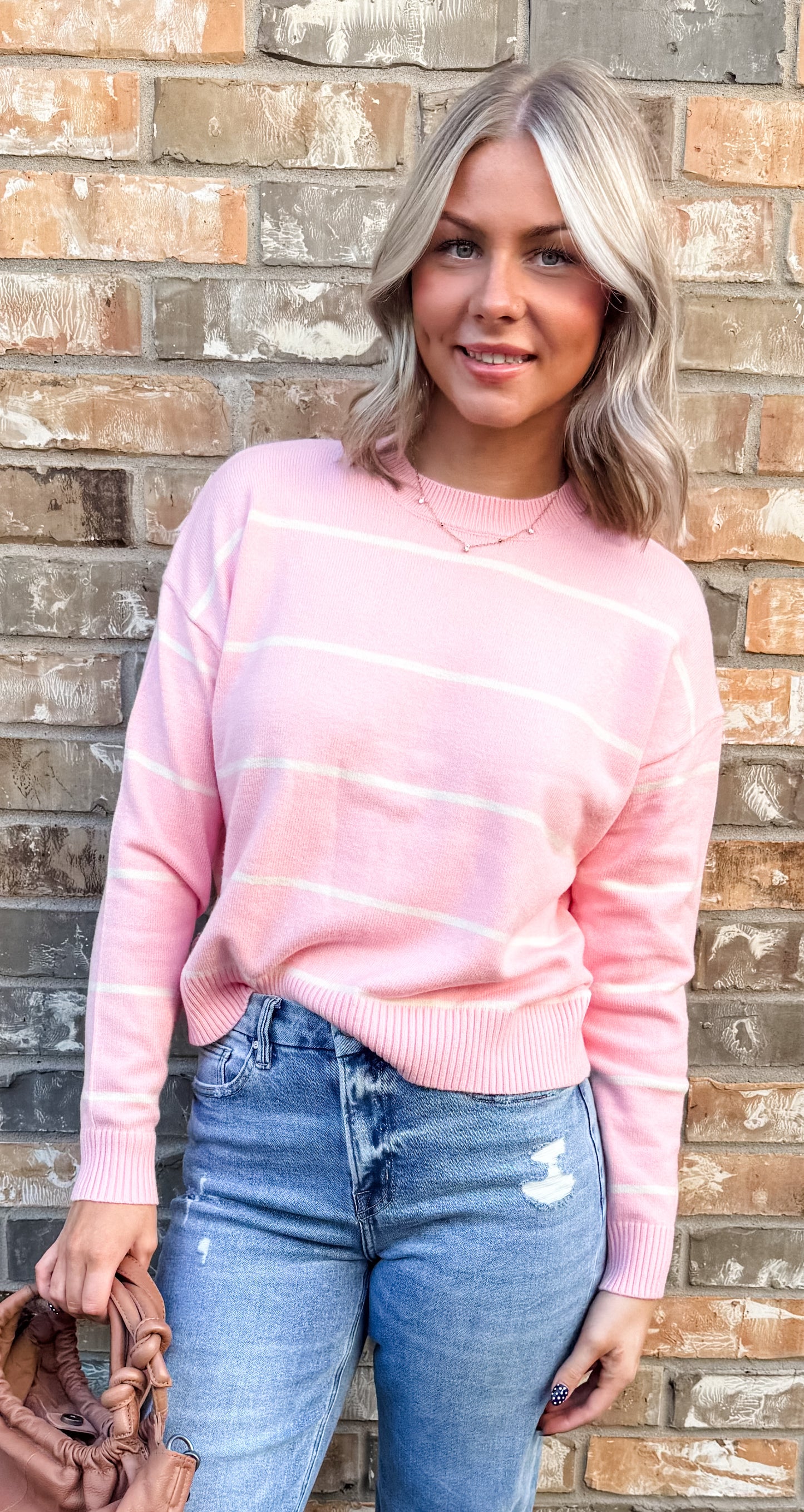 Pretty Pink Striped Crop Sweater