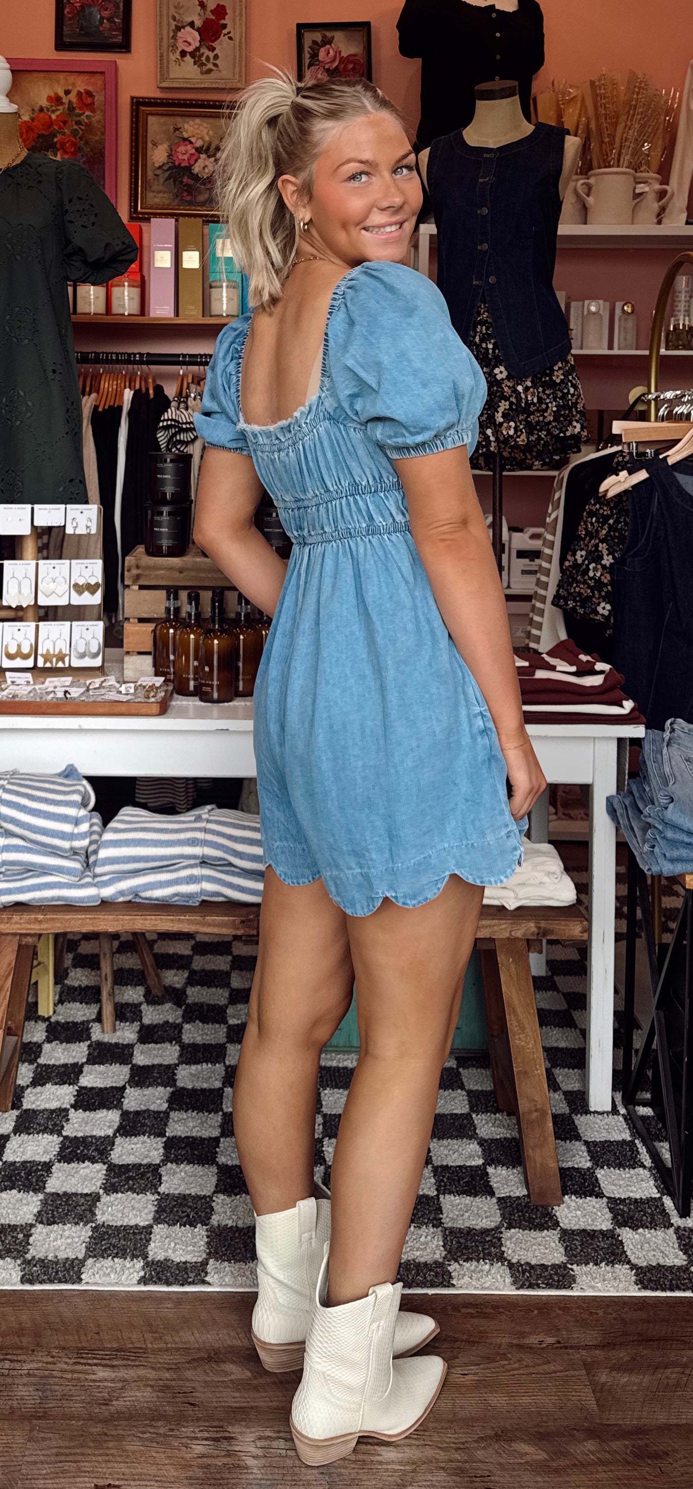 Scallop Denim Dress/Romper