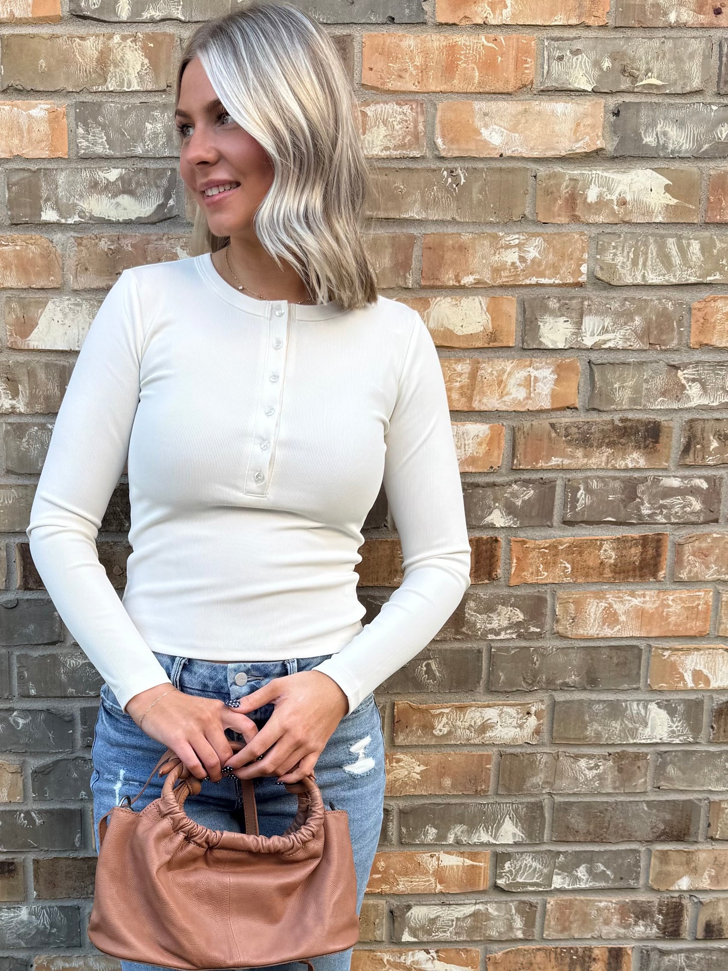 Cream Ribbed Henley Top