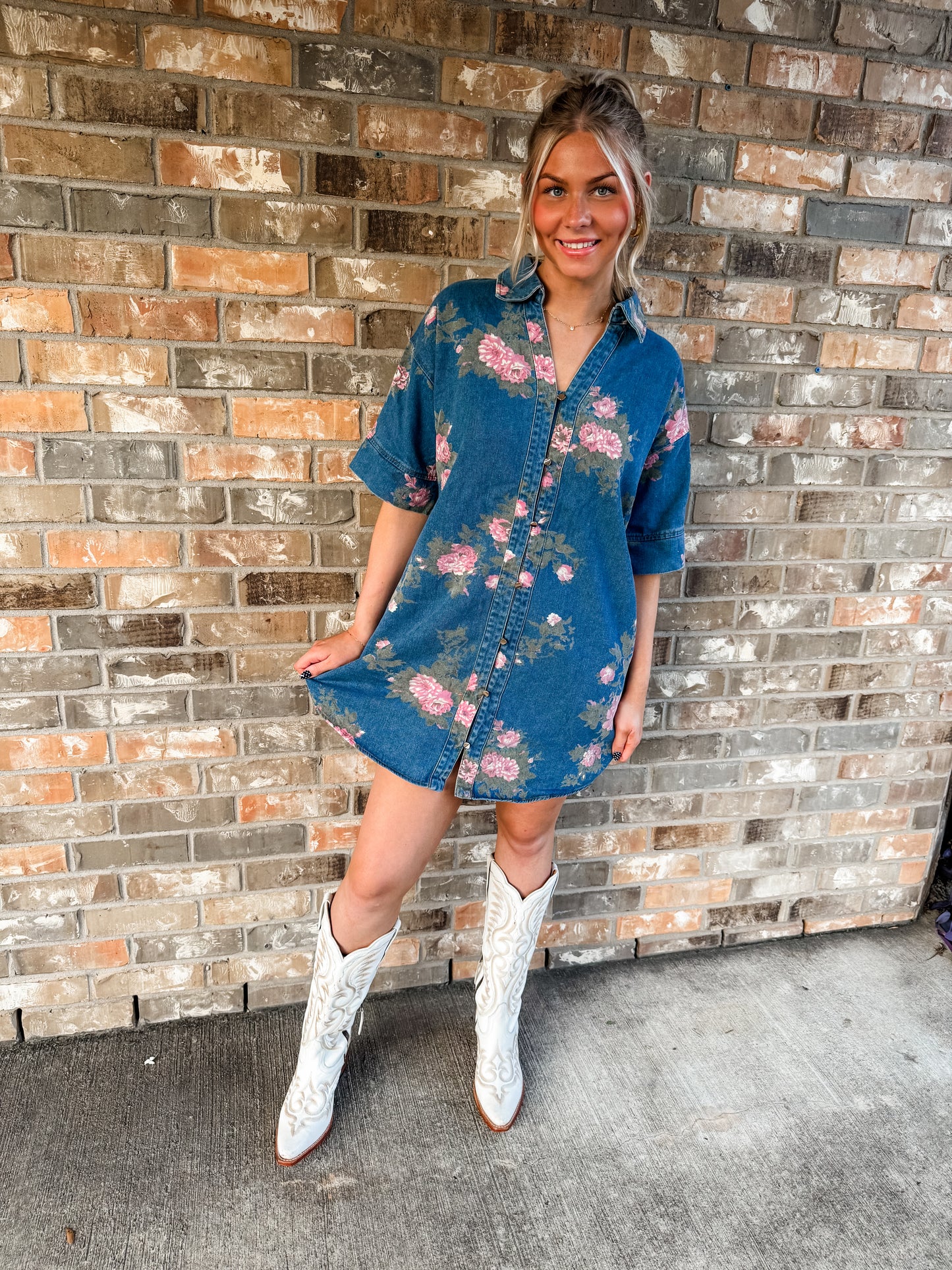 Ellie Floral Denim Dress
