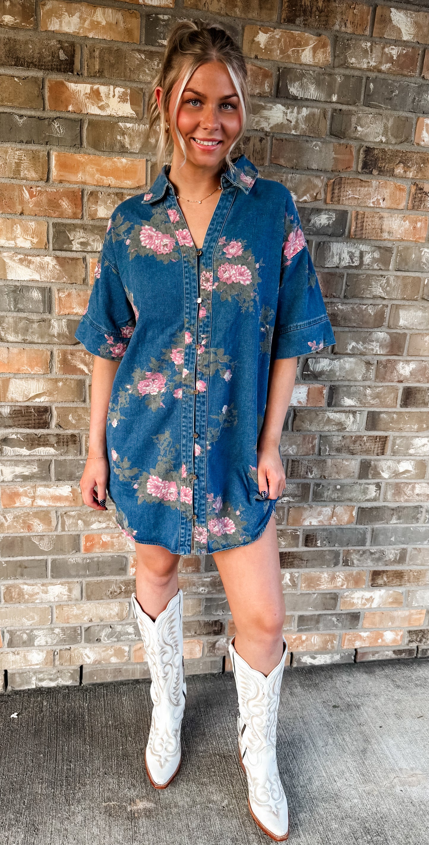 Ellie Floral Denim Dress