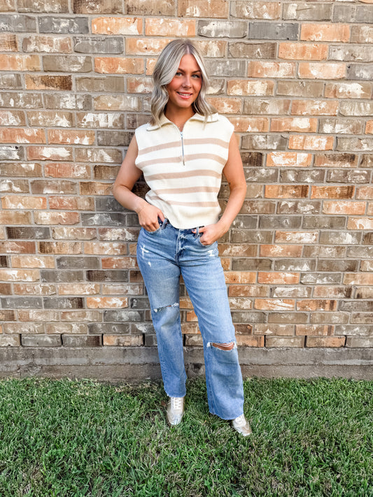 Carly Cream  and Taupe Sleeves Sweater