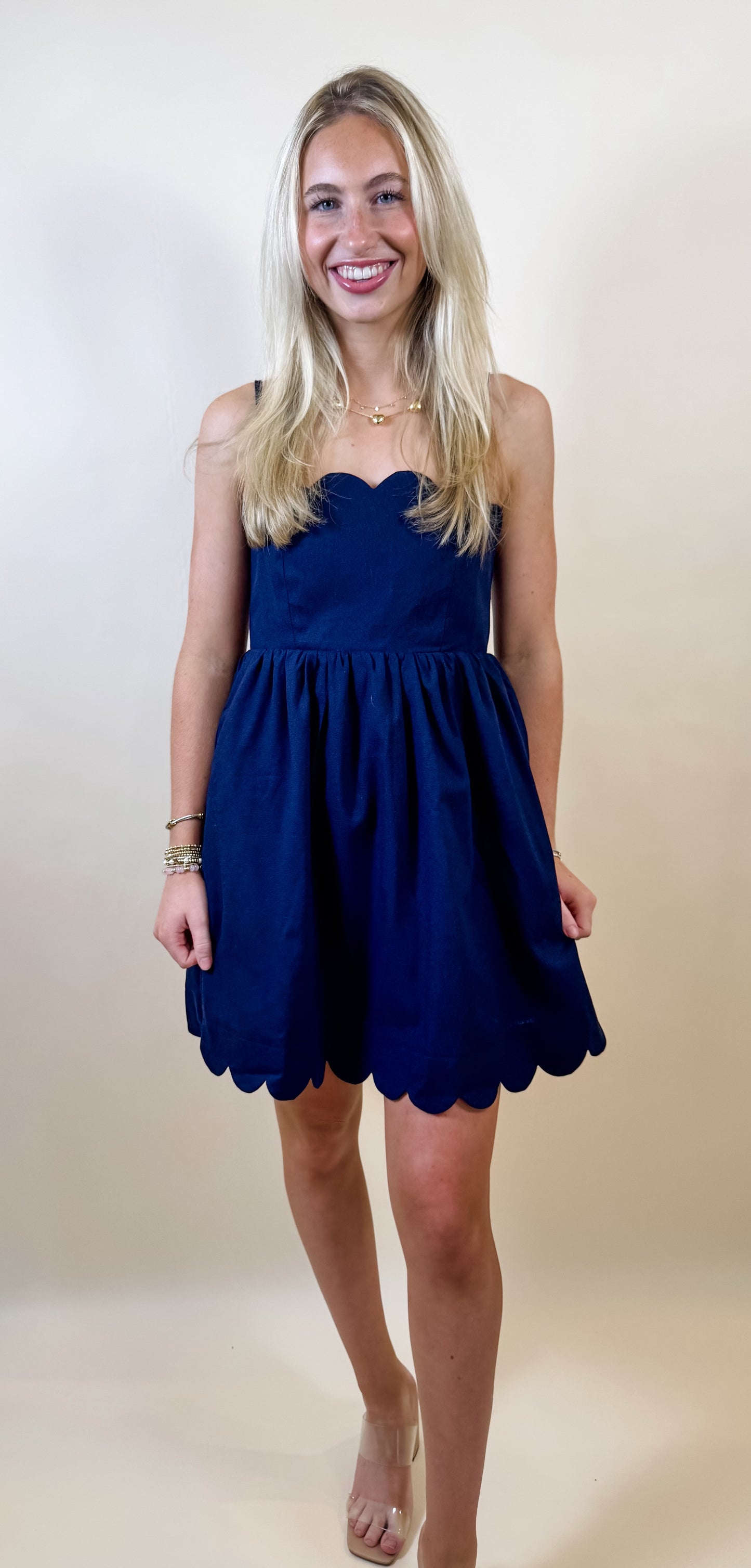 Navy Nancy Scalloped Dress