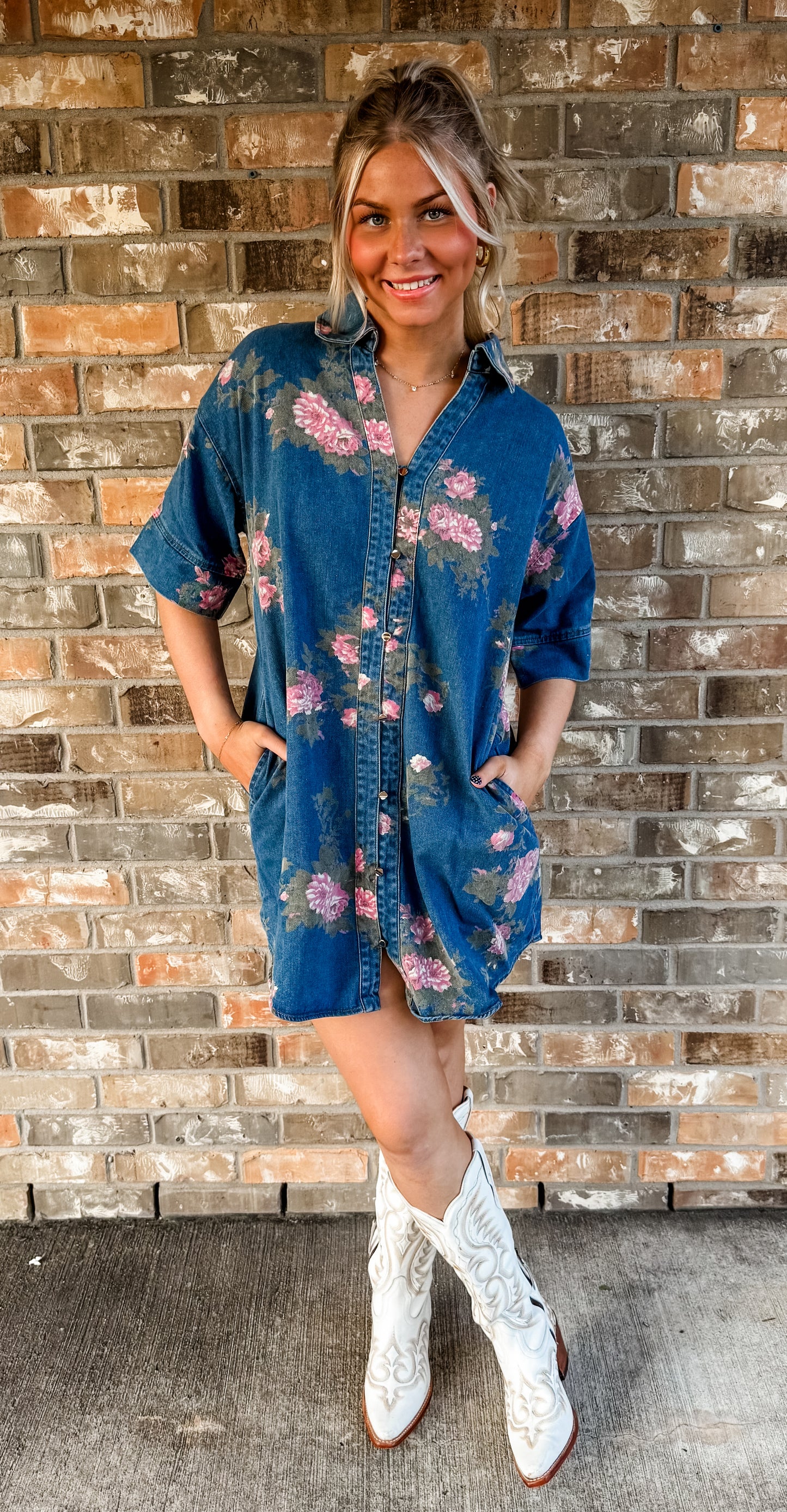 Ellie Floral Denim Dress