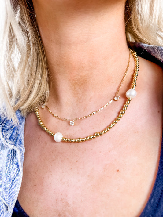 Gold Beaded and Pearl Necklace