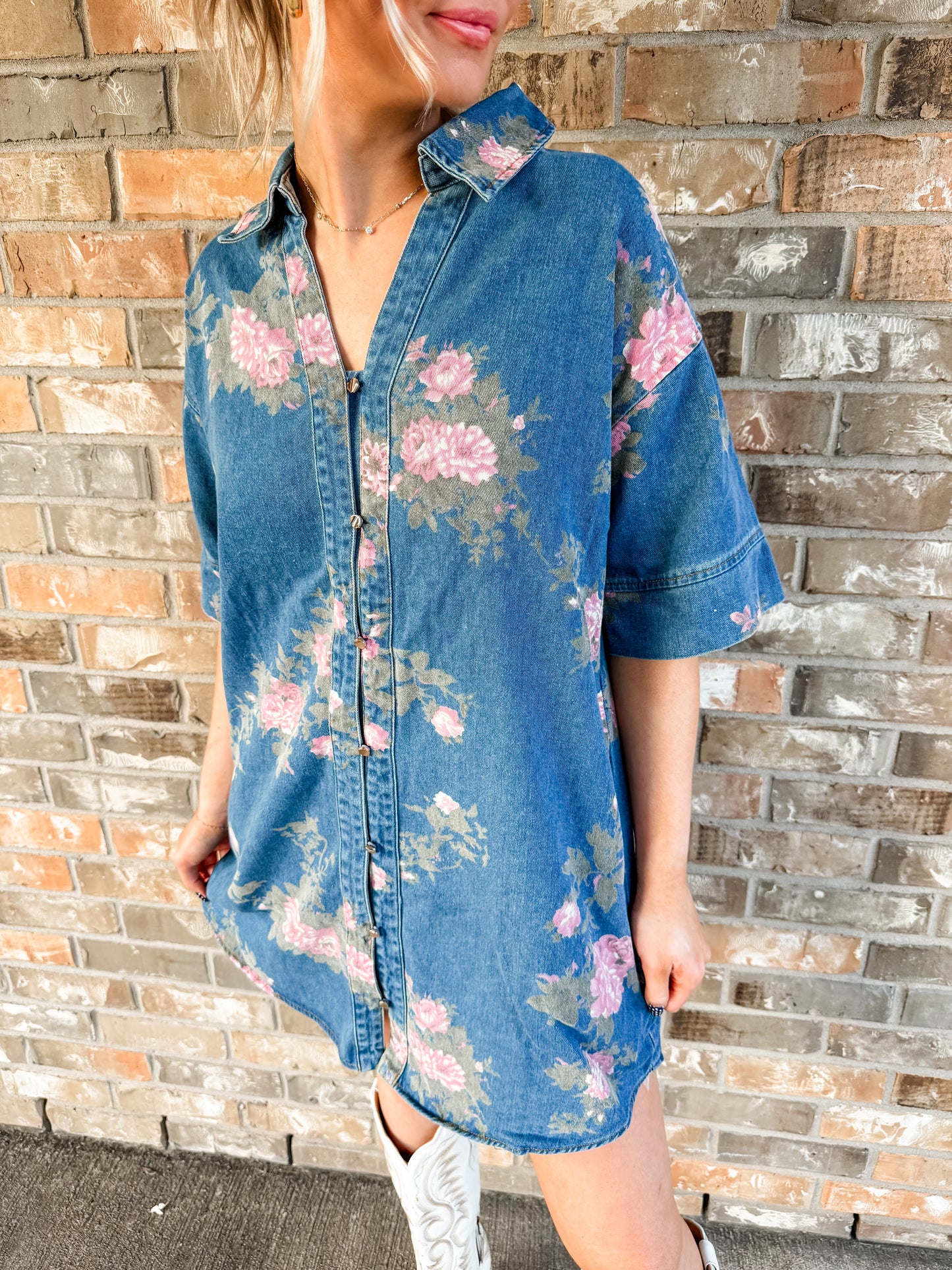 Ellie Floral Denim Dress