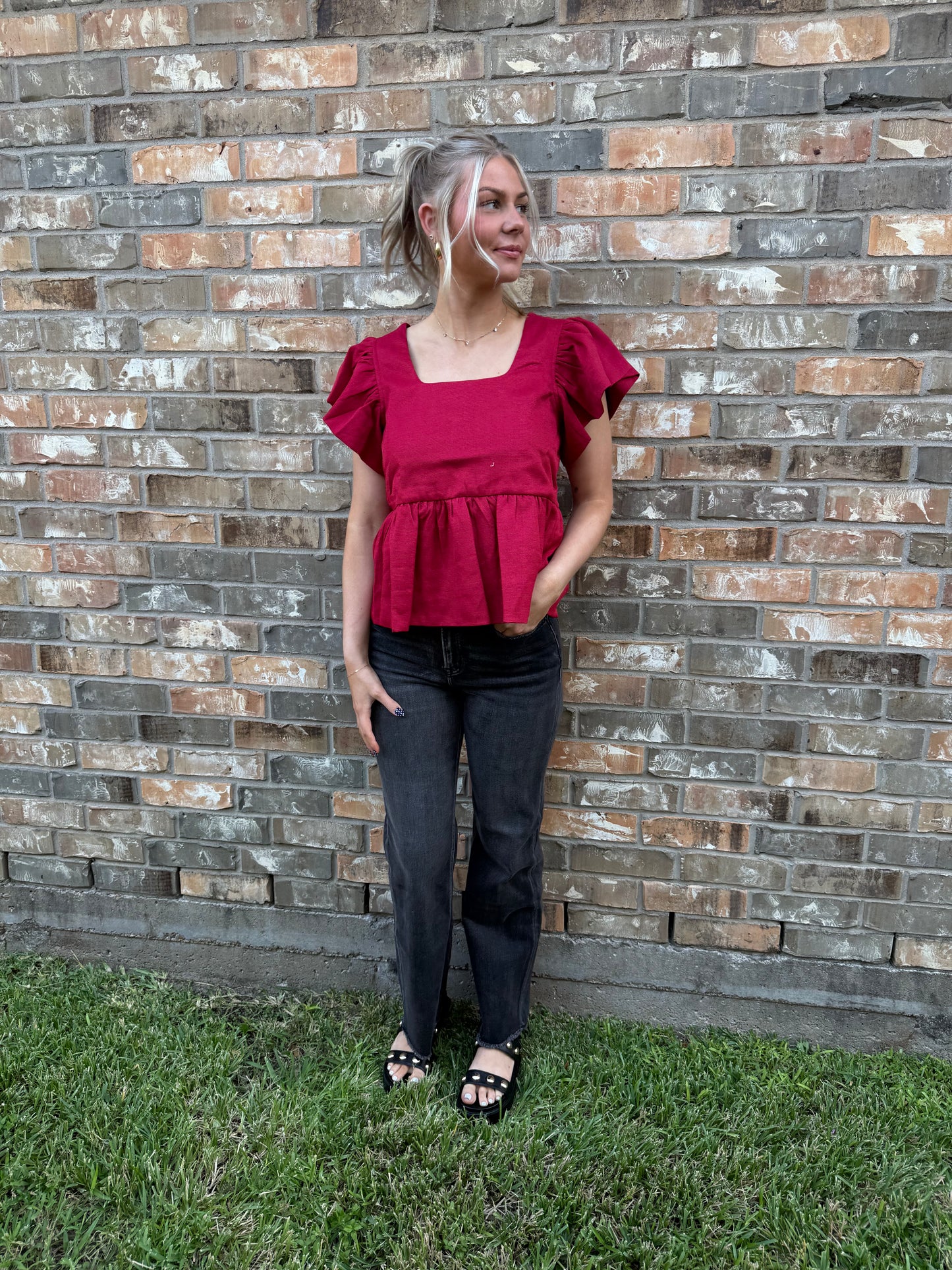 Ruby Red Peplum Top