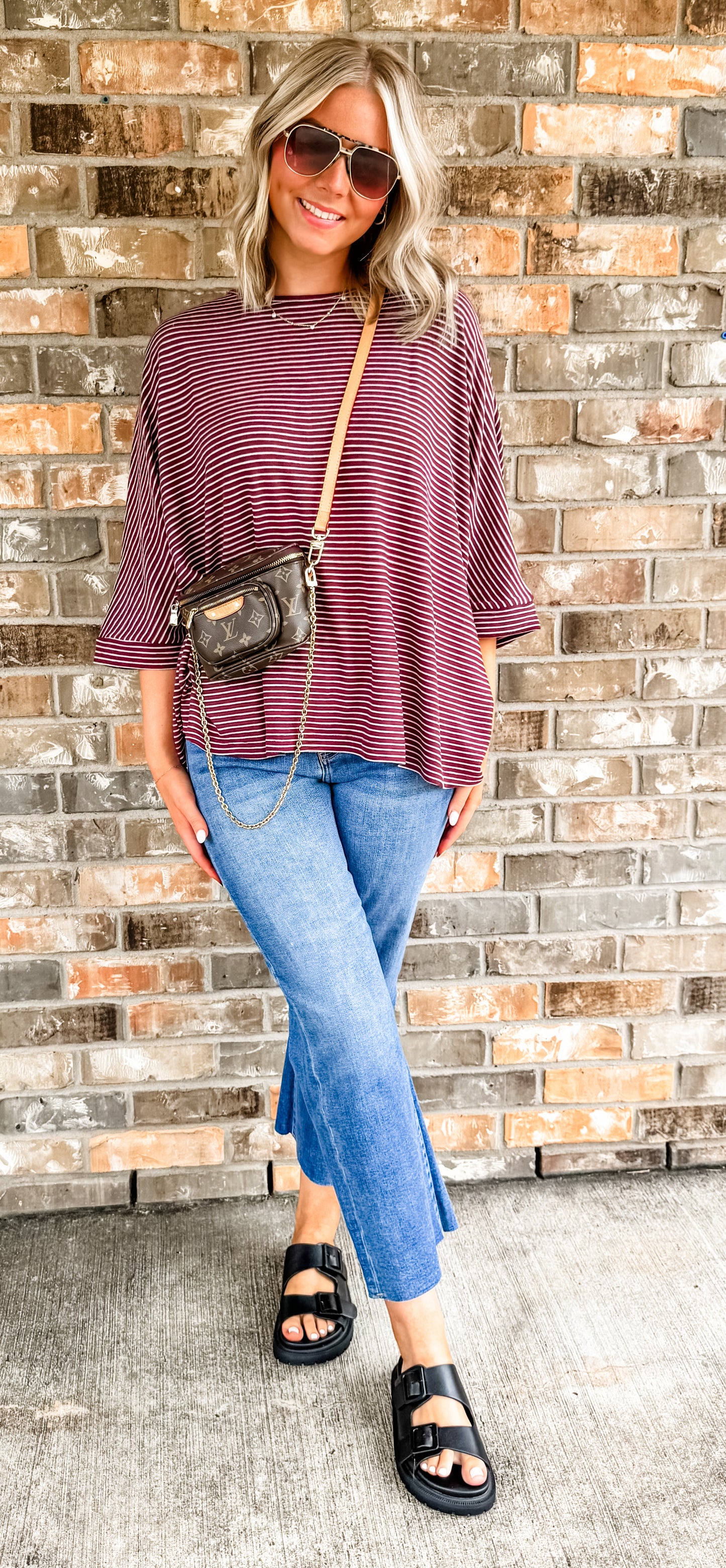 Mary Maroon Striped Top