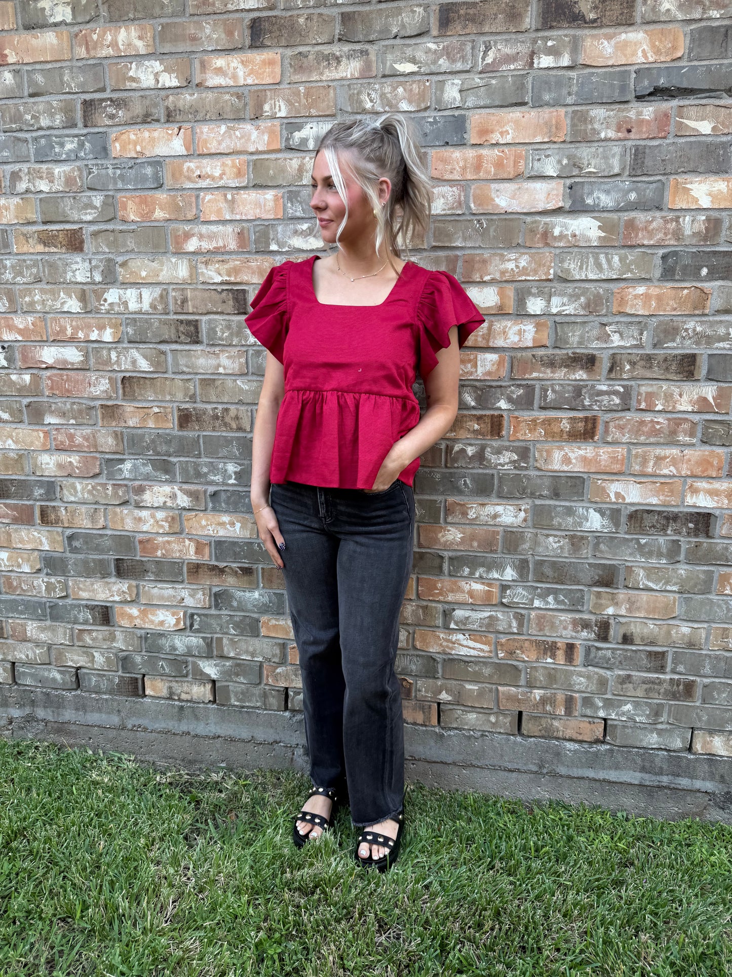 Ruby Red Peplum Top