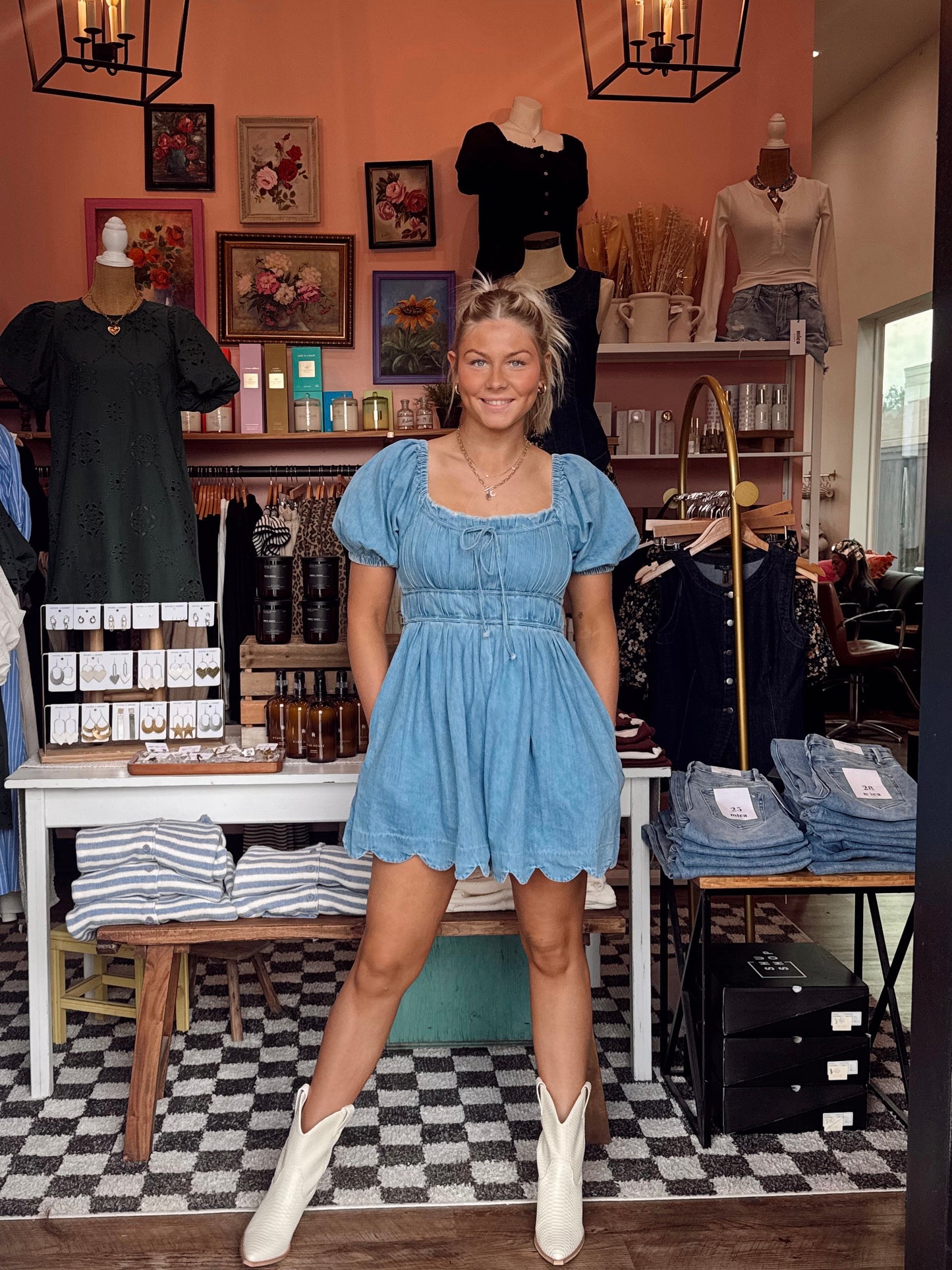 Scallop Denim Dress/Romper