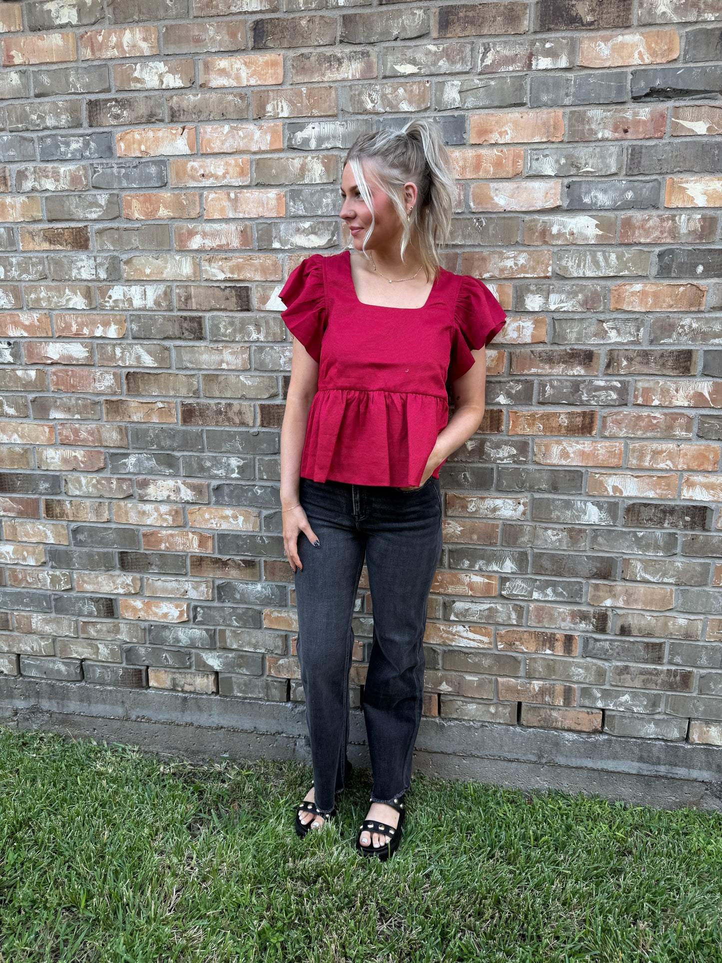 Ruby Red Peplum Top