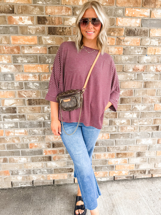 Mary Maroon Striped Top