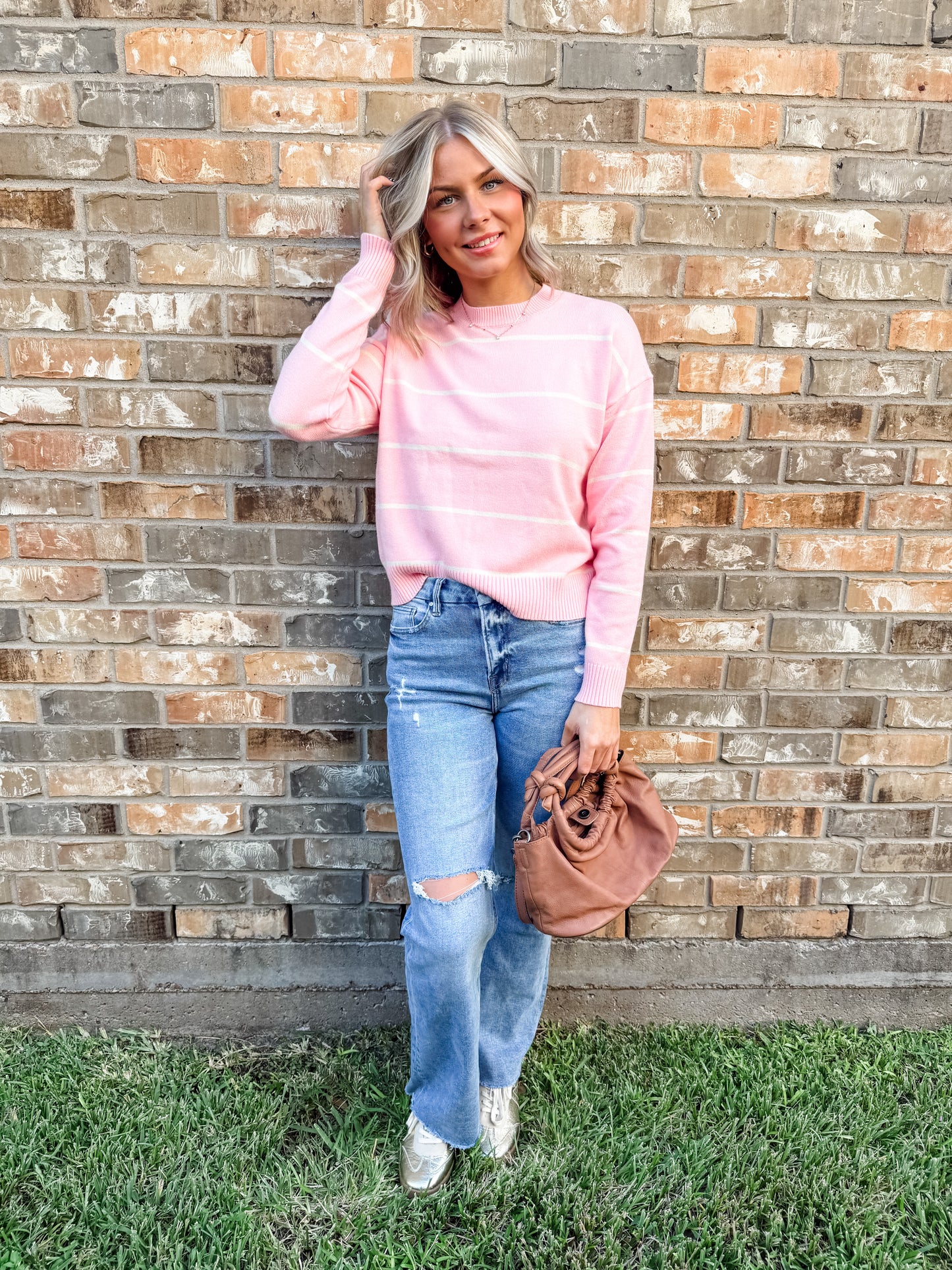 Pretty Pink Striped Crop Sweater