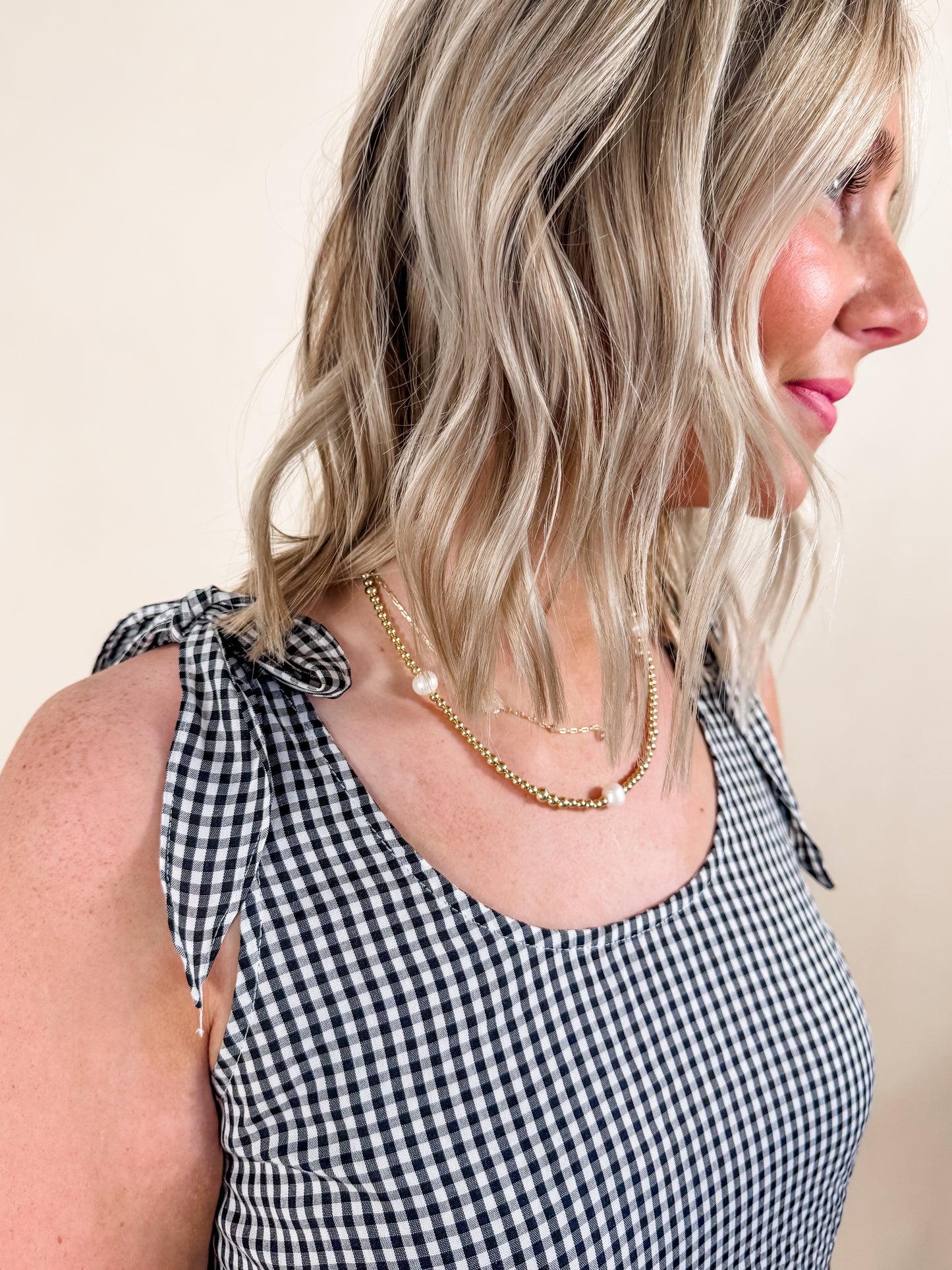 Gingham Ribbon Tie Sleeve Dress