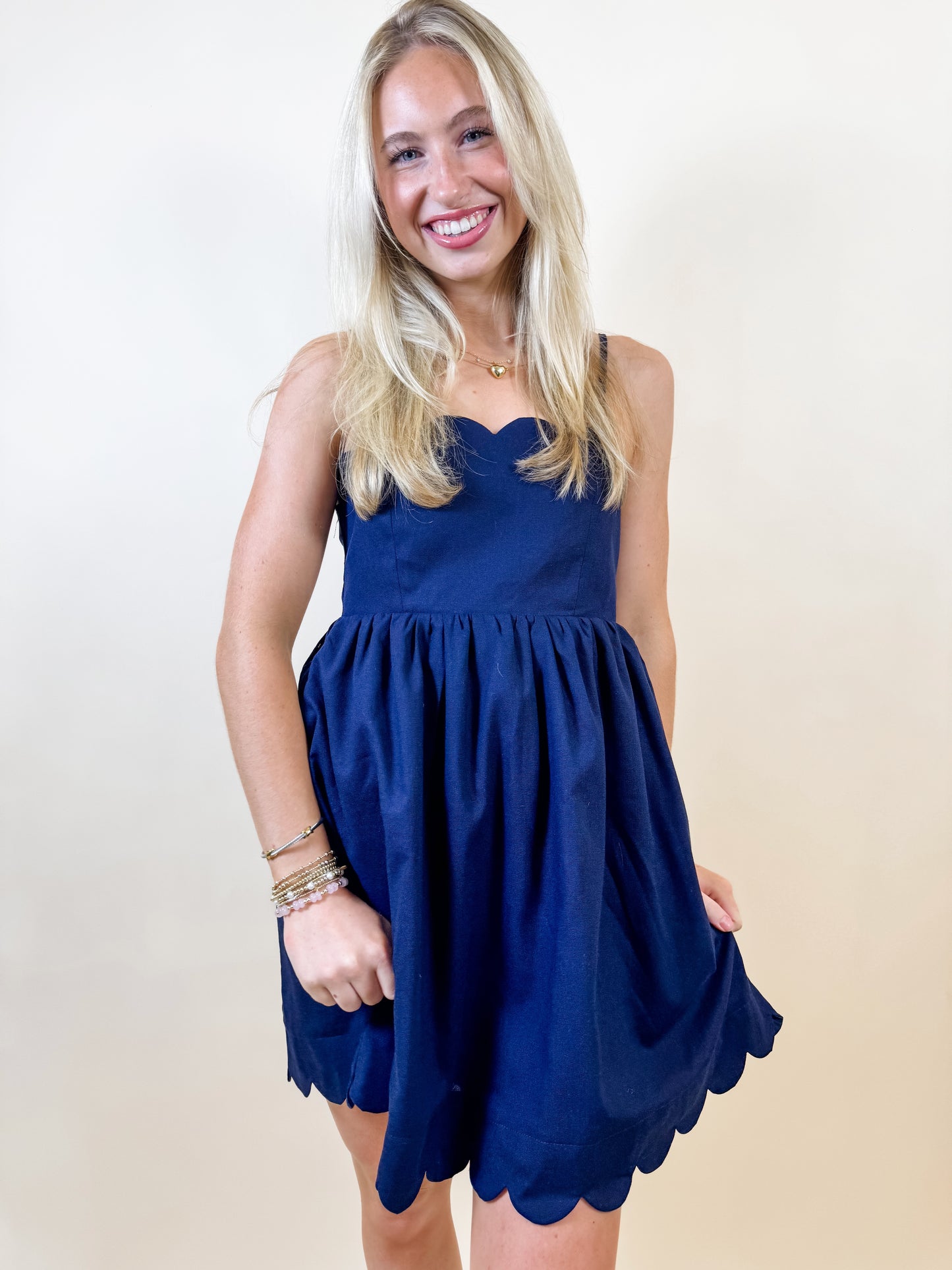 Navy Nancy Scalloped Dress